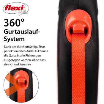 Flexi New Neon, S, neon-orange mit Gurt 5 m