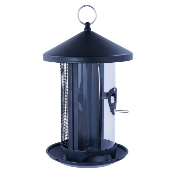 DUO black bird feeder for nuts and seeds, 19 x 20 x 31 cm
