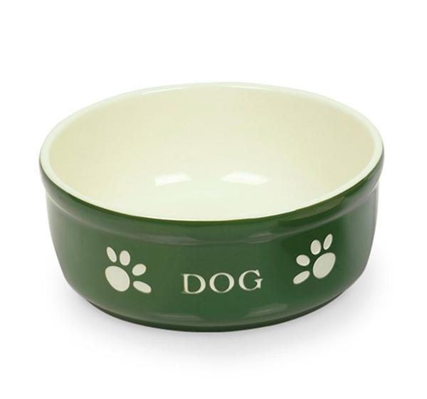 Keramiknapf "Dog" grün/beige Ø 13,5 x 5 cm