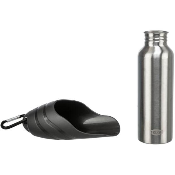 Flasche mit Trinknapf, Edelstahl/Kunststoff 0,75 l, schwarz