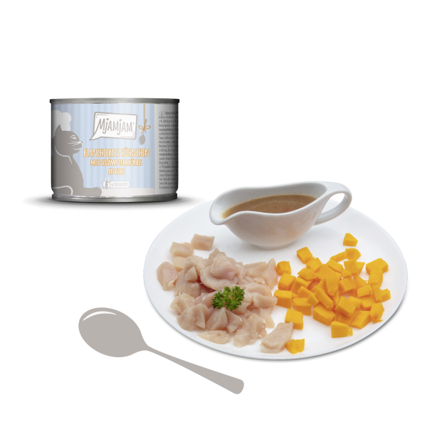 MjaMjam Katze Dose - blanchiertes Huhn + Kürbis mit Soße (185 g)