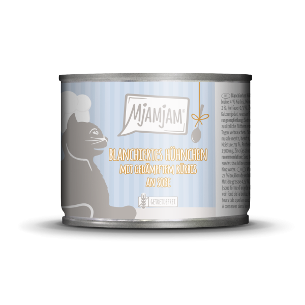 MjaMjam Katze Dose - blanchiertes Huhn + Kürbis mit Soße (185 g)