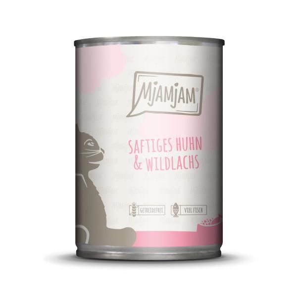 MjaMjam Katze Dose - saftiges Huhn mit Wildlachs (400 g)