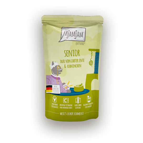 MjaMjam Katze Pouch - SENIOR - Duo von Ente + Kaninchen (125 g)