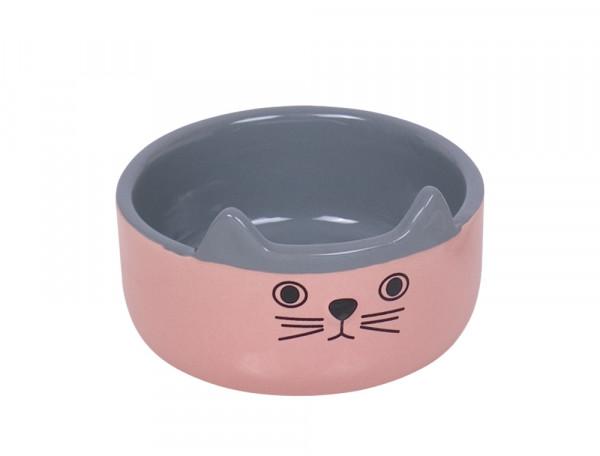 Keramik Napf "Cat Face" rosa-grau, 13 x 4 cm, 160 ml