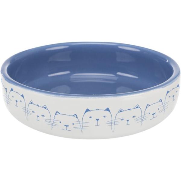 Keramik Napf flach "Little Cat" 0,3 L/15 cm, hellblau/weiß