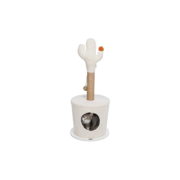Kratzbaum Höhle mit Kaktus 36 cm x 84 cm, creme